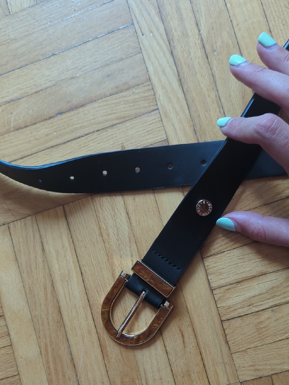 Steve Madden Black Belt with Tortoiseshell Gold Buckle